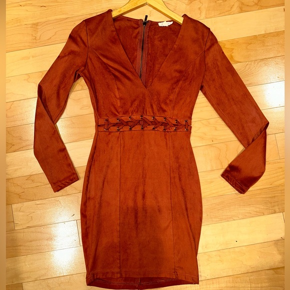 Suede long sleeve dress in color rust - Picture 4 of 4